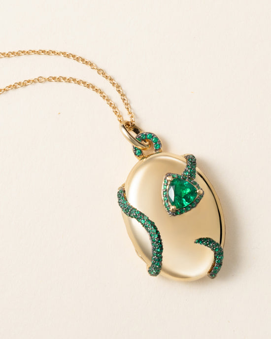 Special Edition Oval Snake Locket with Trillion Cut Emerald