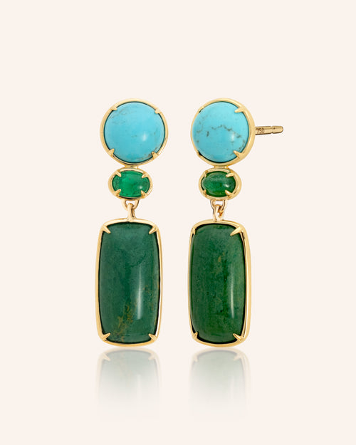 Special Edition "Terra" Drop Earrings with Turquoise, Emerald and Verdite Cabochons