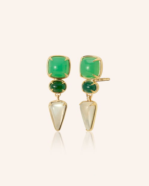 Special Edition Emerald Moon Drop Earrings with Chrysoprase, Emerald and Moonstone