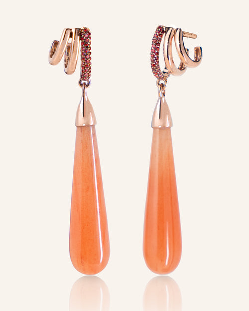 Special Edition Rings of Saturn Drop Earrings with Orange Aventurine and Garnet