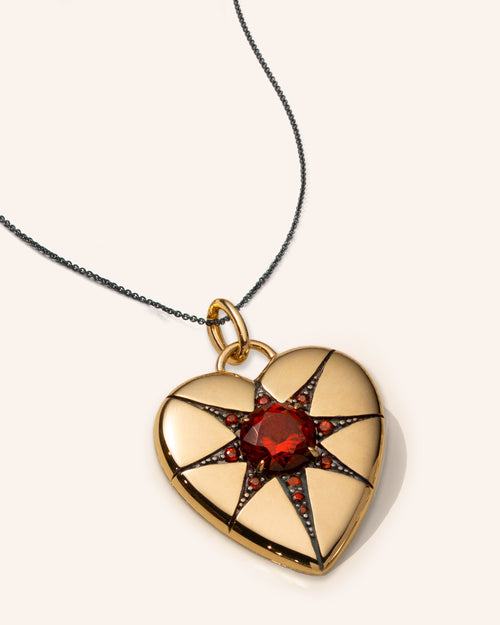 Special Edition 18K Yellow Gold Heart Necklace with Spessartine and Garnet