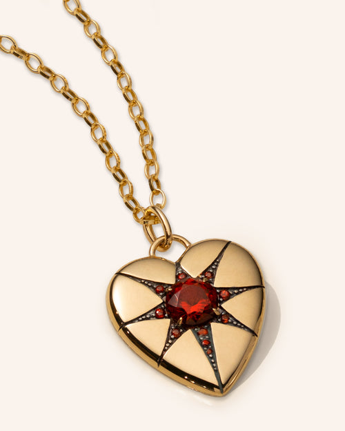 Special Edition 18K Yellow Gold Heart Necklace with Cushion Spessartine and Garnet