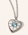 Special Edition Sterling Silver Heart Necklace with Cushion Aquamarine and White Sapphires