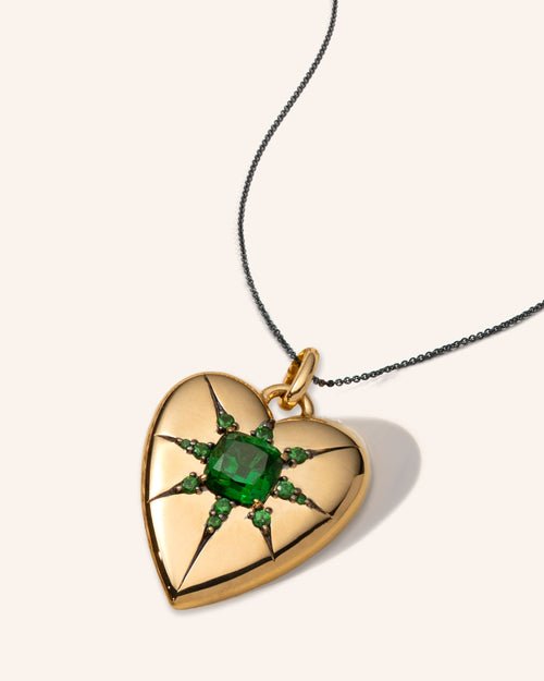 Special Edition 18K Yellow Gold Heart Necklace with Tsavorites