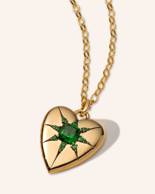 Special Edition 18K Yellow Gold Heart Necklace with Tsavorites