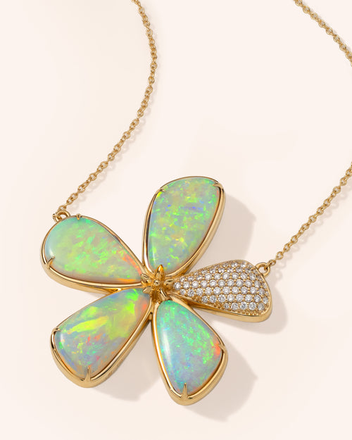 Special Edition Australian Crystal Opal and Diamond Flower Necklace