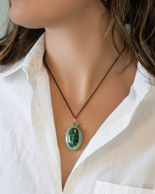 Enamel & Vermeil Locket with Green Quartz