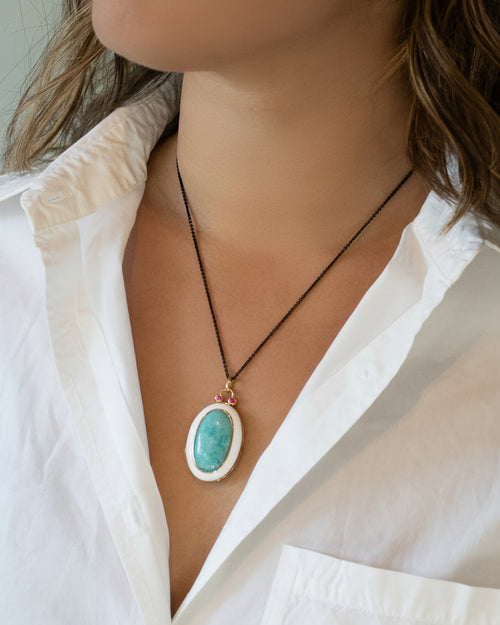 Enamel & Vermeil Locket with Amazonite
