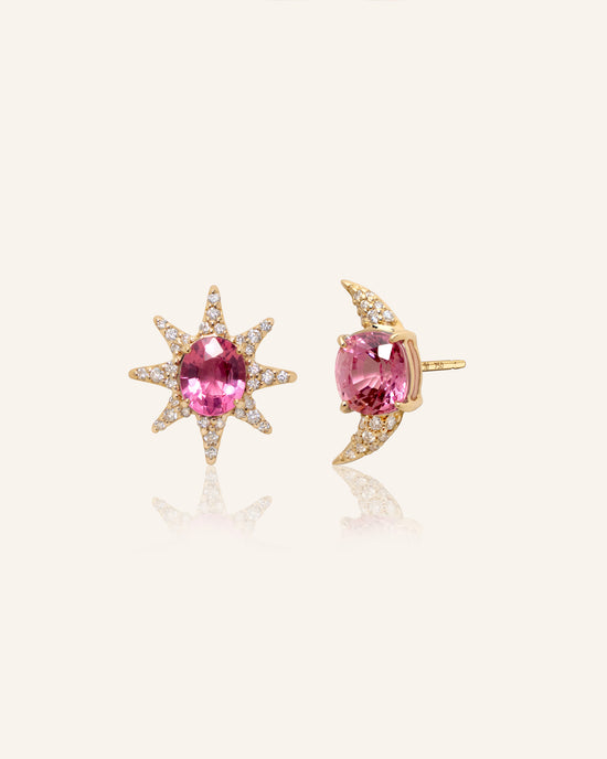 Special Edition Star and Moon Vintage Pink Spinel and Diamond Earrings