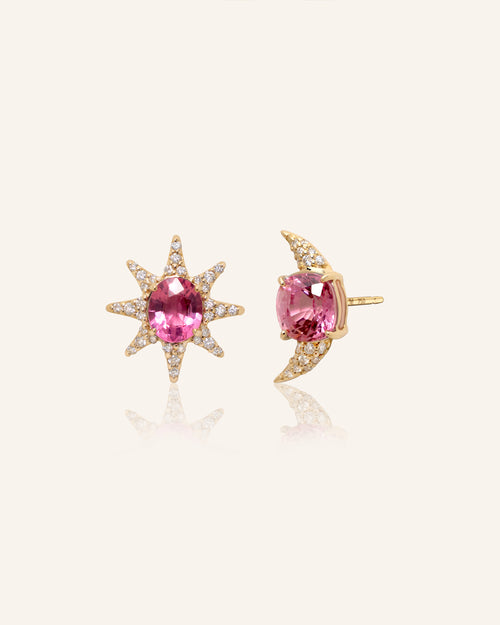 Special Edition Star and Moon Vintage Pink Spinel and Diamond Earrings