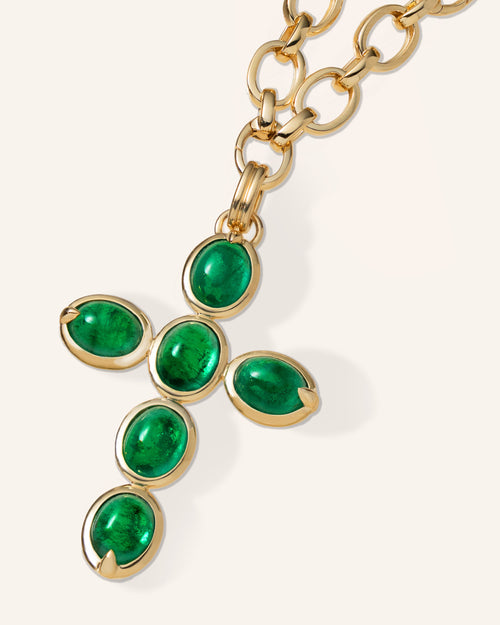 Special Edition Emerald Cabochon Cross Charm Necklace