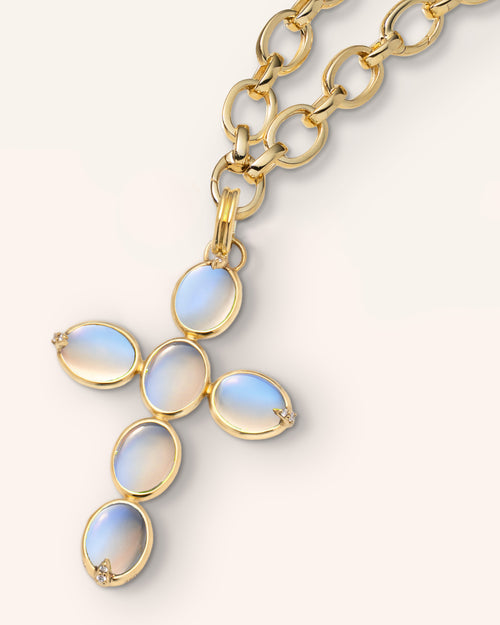 Special Edition Blue Moonstone Cross Charm with Diamonds