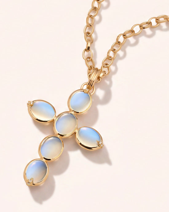 Special Edition Blue Moonstone Cross Charm with Diamonds
