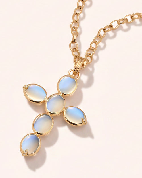 Special Edition Blue Moonstone Cross Charm with Diamonds