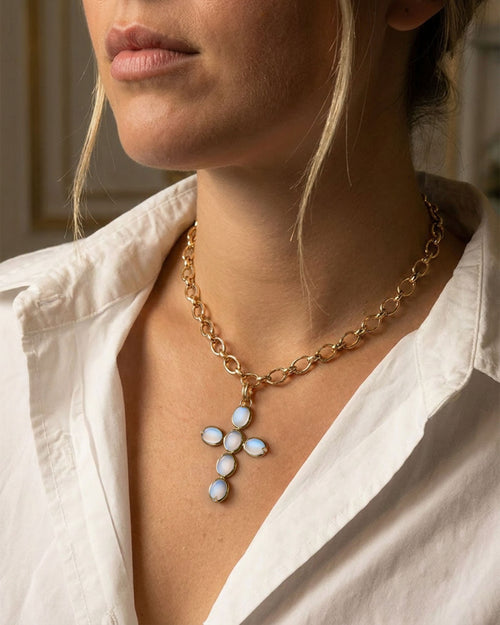 Special Edition Blue Moonstone Cross Charm with Diamonds