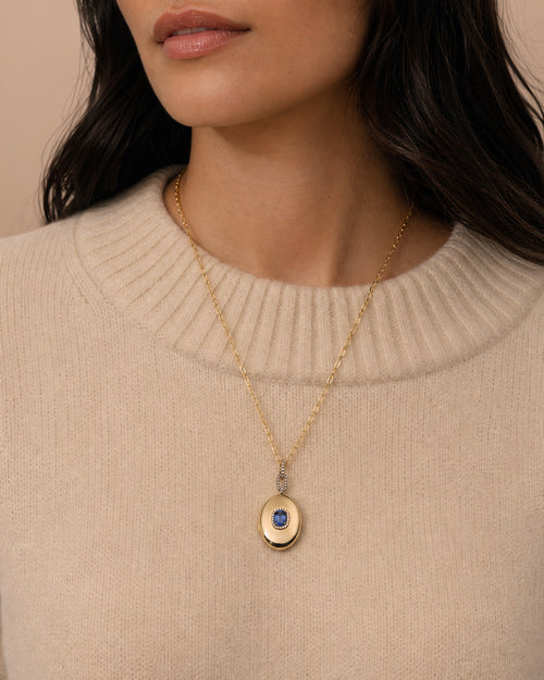 Special Edition Elongated Blue Sapphire Oval Locket