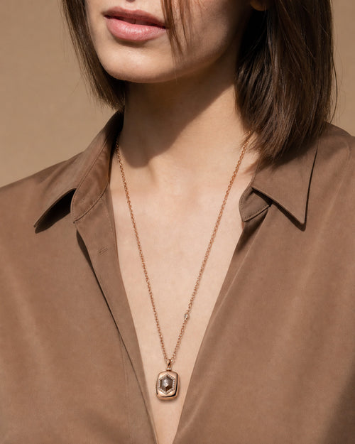 Special Edition 18K Rose Gold Locket with Hexagon Rustic Diamond