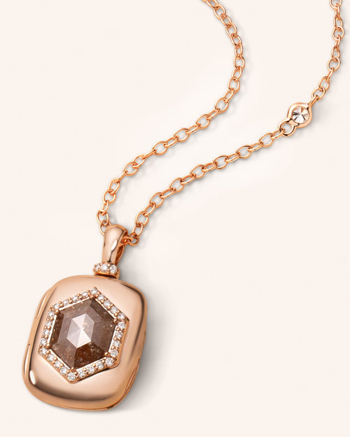 Special Edition 18K Rose Gold Locket with Hexagon Rustic Diamond
