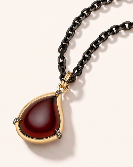 Special Edition Garnet Tear Drop Shaped Necklace in 18K Yellow Gold