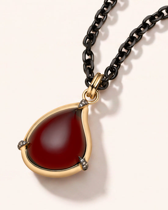 Special Edition Garnet Tear Drop Shaped Necklace in 18K Yellow Gold