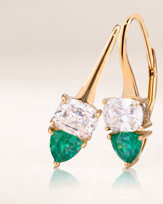 Special Edition Mine Cut Diamond and Trillion Emerald Earrings