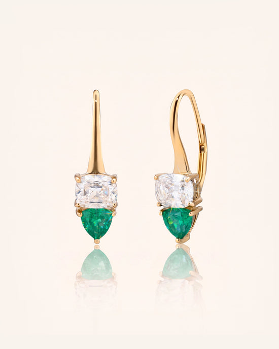 Special Edition Mine Cut Diamond and Trillion Emerald Earrings