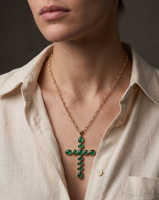 Special Edition Emerald Cabochon Cross Necklace