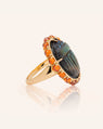 Special Edition Spectrolite Carved Scarab Ring with Spessartite Garnet and Yellow Sapphires