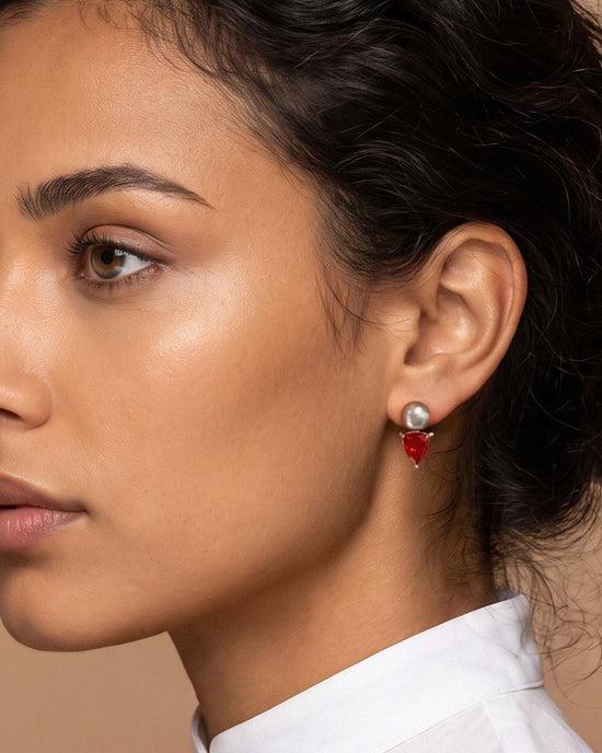 Special Edition Pearl and Mexican Fire Opal Earrings in 18K White Gold