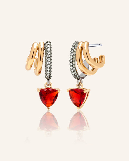Special Edition Rings of Saturn Earrings with Mexican Fire Opal Drop and Pavé Diamonds