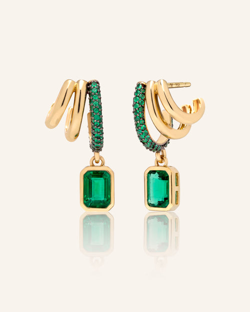 Special Edition Rings of Saturn Earrings with Emerald Drop and Pavé Emeralds