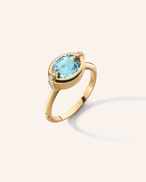 Special Edition Deep Set Points North Ring with Aquamarine and Diamonds