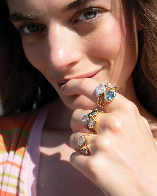 Special Edition Deep Set Points North Ring with Aquamarine and Diamonds