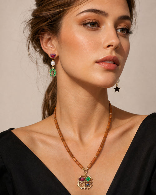 Special Edition Tokens of Luck on Imperial Topaz Strand Necklace and Mismatched Earrings