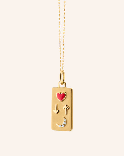 Love You To the Moon and Back 18K Gold Necklace with Red Enamel and Diamond