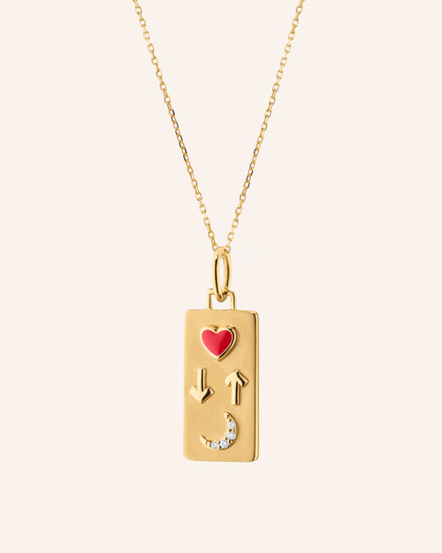 Love You To the Moon and Back 18K Gold Necklace with Red Enamel and Diamond