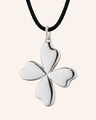 "Lucky" Four Leaf Clover in Sterling Silver on A Black Silk Cord