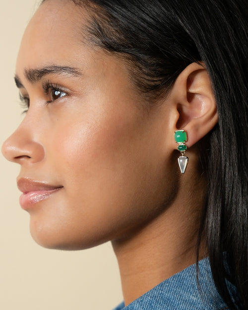 Special Edition Emerald Moon Drop Earrings with Chrysoprase, Emerald and Moonstone
