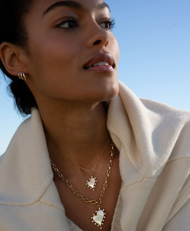 Gemstone Hearts in Mother of pearl & 18k gold