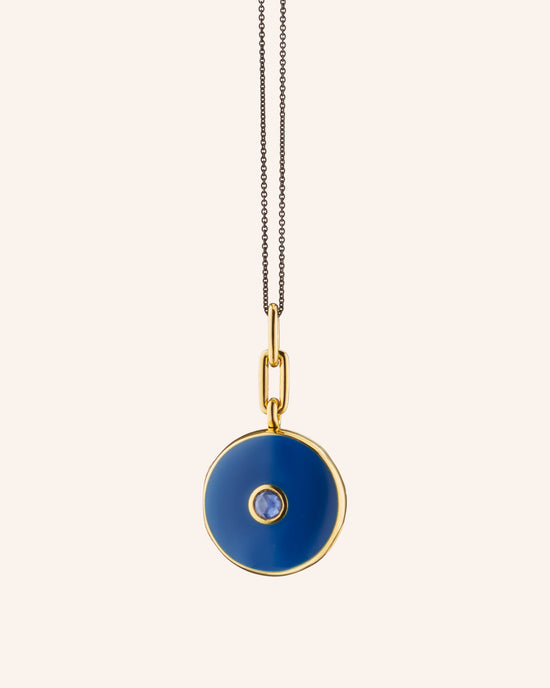 Navy Enamel Vermeil Round Locket with Blue Sapphire