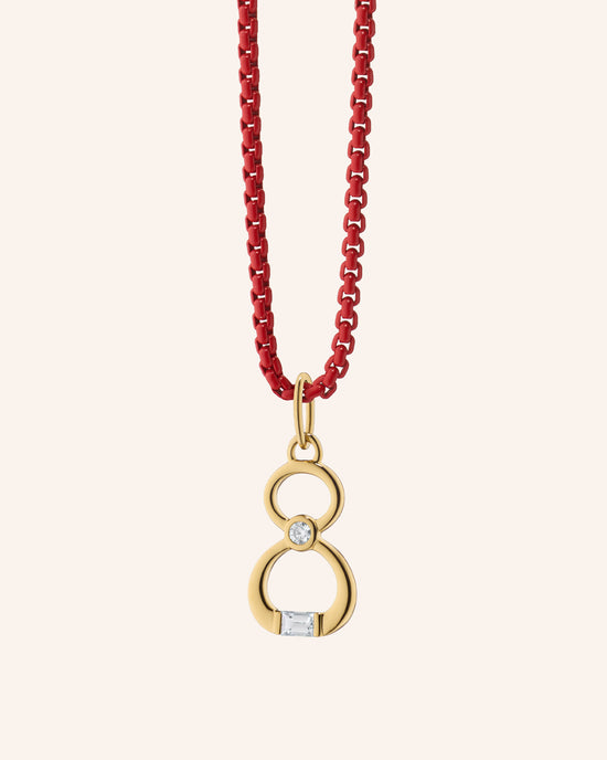 "Number" 18K Gold Necklace with "Skylar" Red Chain