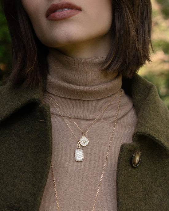 Mini Pave Diamond Compass Necklace