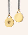 18k gold engravable paw print necklace with diamonds on 32" steel chain