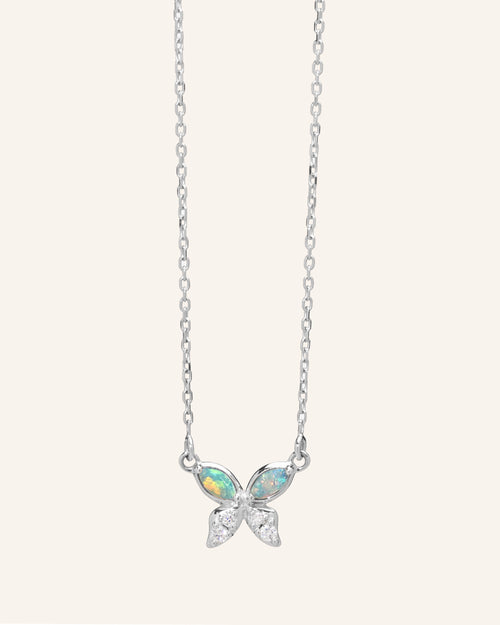 Crystal Opal Butterfly Necklace in Sterling Silver
