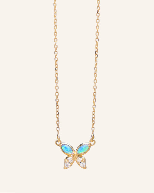 Crystal Opal Butterfly Necklace