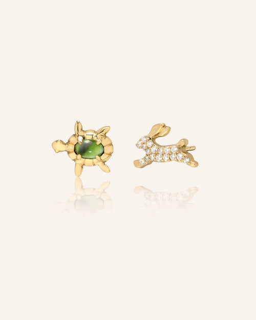 Slow and Steady Tortoise and the Hare Earrings in 18K Yellow Gold