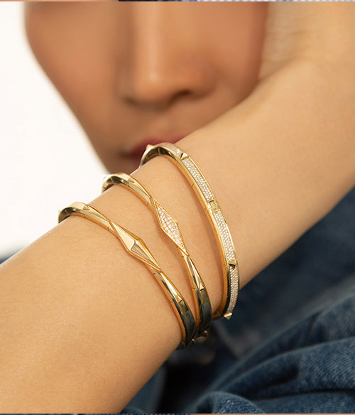 Points North 18K Yellow Gold Pavé Diamond Cuff