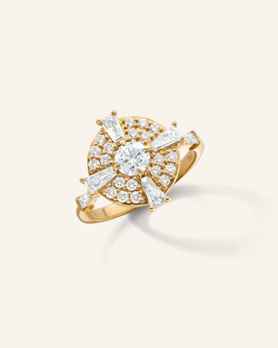 Points North Diamond Ring with Round and Tapered Baguette Diamonds