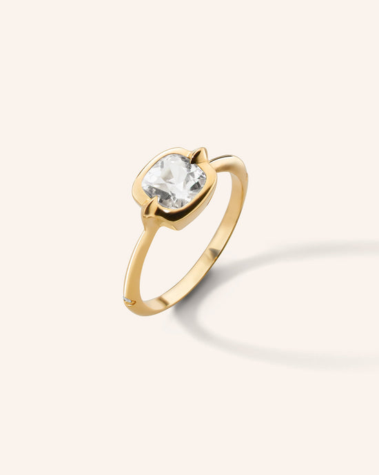 “Points North” Cushion Rock Crystal Ring with Diamonds