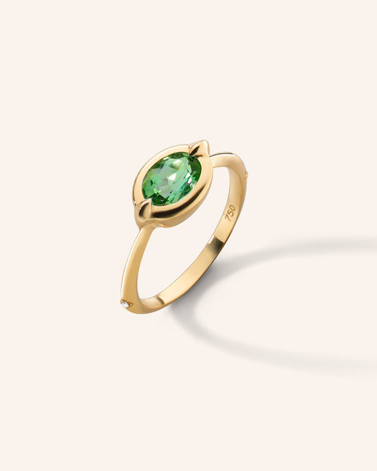 “Points North” Green Tourmaline Ring with Diamonds in 18K Gold